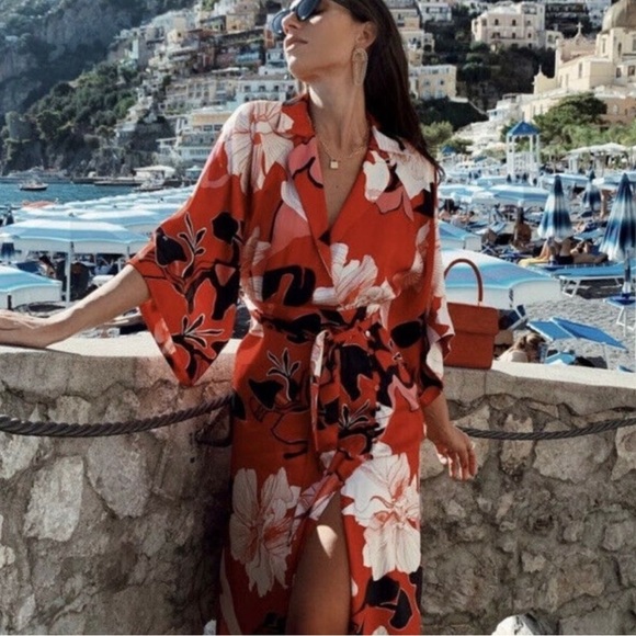 NWOT Zara Floral Kimono Maxi Dress, Medium - Picture 12 of 13